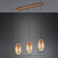 Hængelampe Bidar, længde 71 cm, kaffebrun, 3-lys, metal