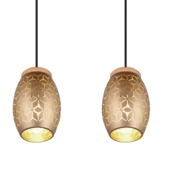 Hængelampe Bidar, længde 71 cm, kaffebrun, 3-lys, metal