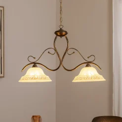 Hængelampe BILIARDO GIORGIO, creme/bronze, glas/jern 2 lyskilder.