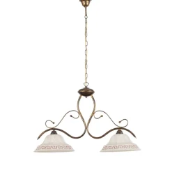 Hængelampe BILIARDO GIORGIO, creme/bronze, glas/jern 2 lyskilder.