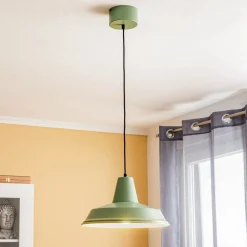 Hængelampe Class i metal, grøn/hvid