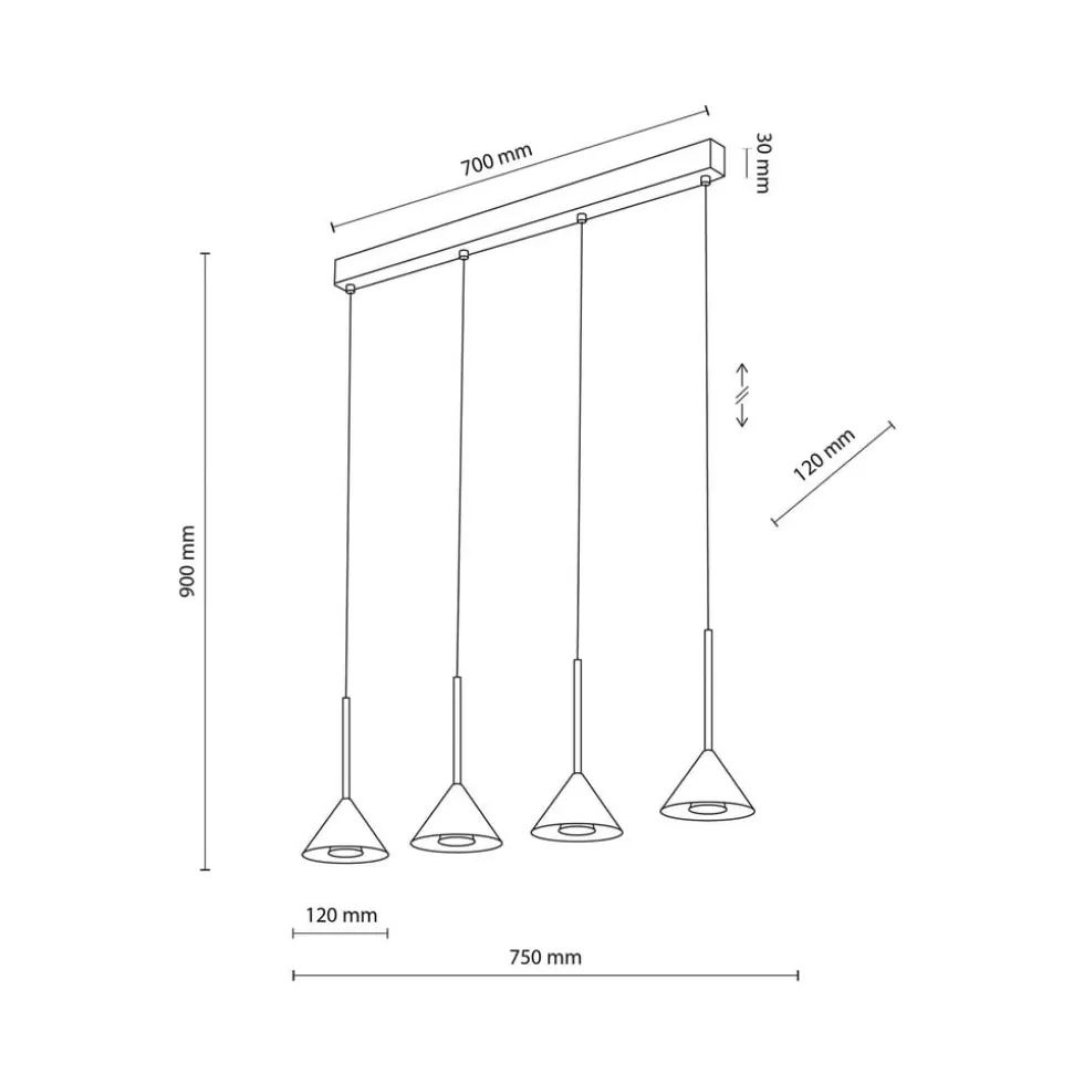 Hængelampe Cono Mini, 4 lyskilder, sort, E27