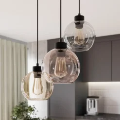 Hængelampe Cubus, Ø 50 cm, 3 lyskilder, klar/honningbrun, glas