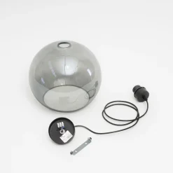 Hængelampe Cubus, røggrå, glas, Ø 30 cm, E27