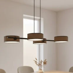 Hængelampe Drumz 4, brun, stof/stål, længde 80 cm, E14