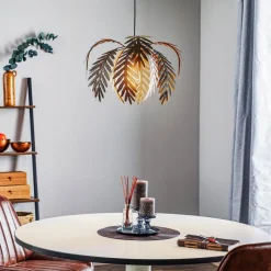 Hængelampe Dubai, palmedekor, Ø 46 cm, bronze