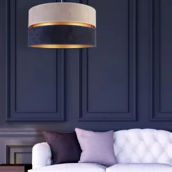 Hængelampe Duo marineblå/grå/guld Ø40cm 1flammig
