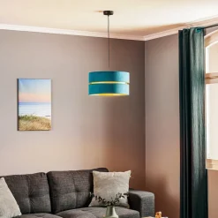 Hængelampe Duo, turkis/guld, Ø40cm, 1 lyskilde