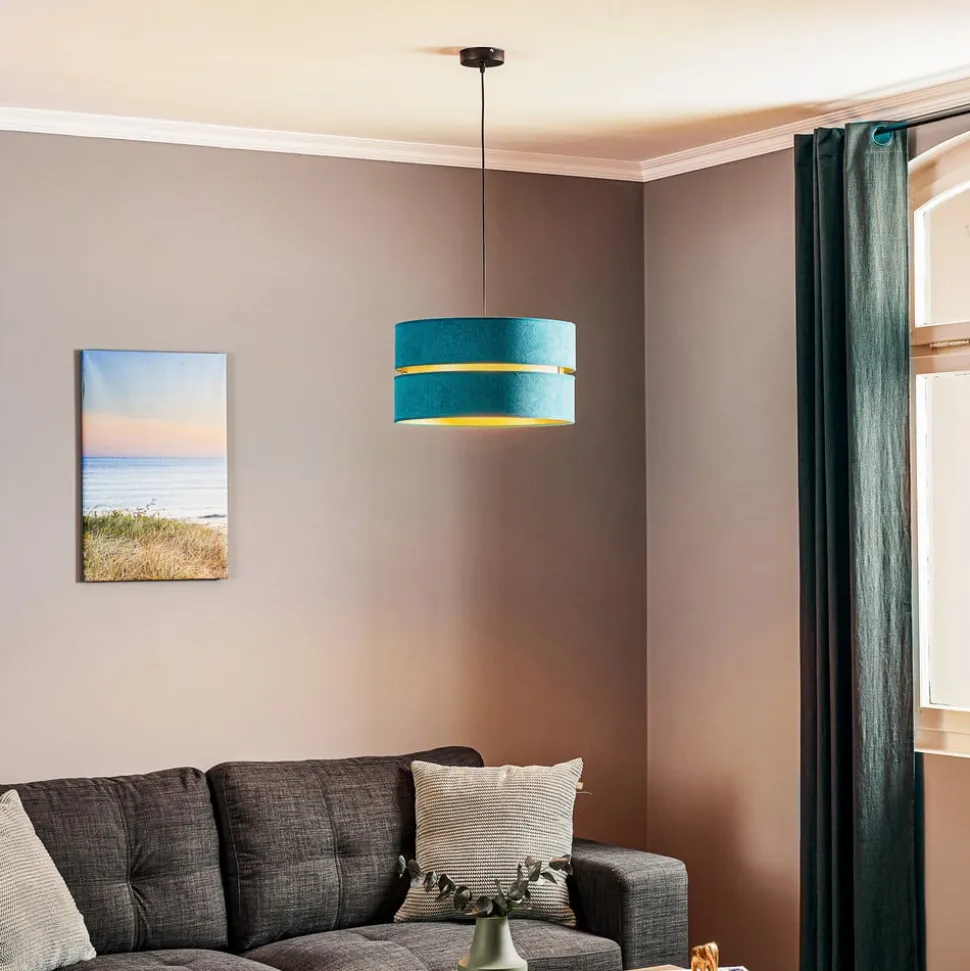 Hængelampe Duo, turkis/guld, Ø40cm, 1 lyskilde