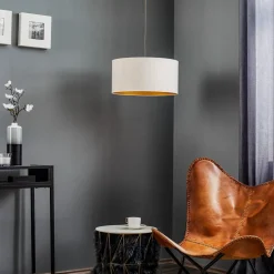 Hængelampe Essex, struktureret stof, guld