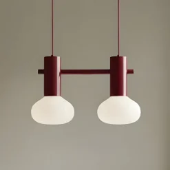 Hængelampe Flo, rød, 2 lyskilder, glas