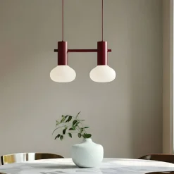 Hængelampe Flo, rød, 2 lyskilder, glas