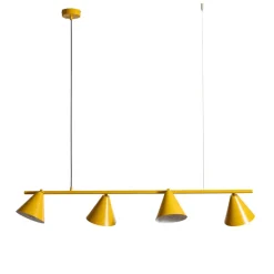 Hængelampe form 4, gul, metal, 4 lyskilder, kegle, E27
