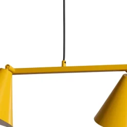 Hængelampe form 4, gul, metal, 4 lyskilder, kegle, E27