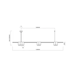 Hængelampe Genesis, aluminium sort/guld, 7 x GU10, længde 150 cm