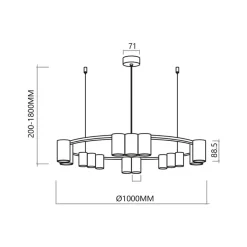 Hængelampe Genesis, aluminium, sort/guld, 15 x GU10, Ø 100 cm