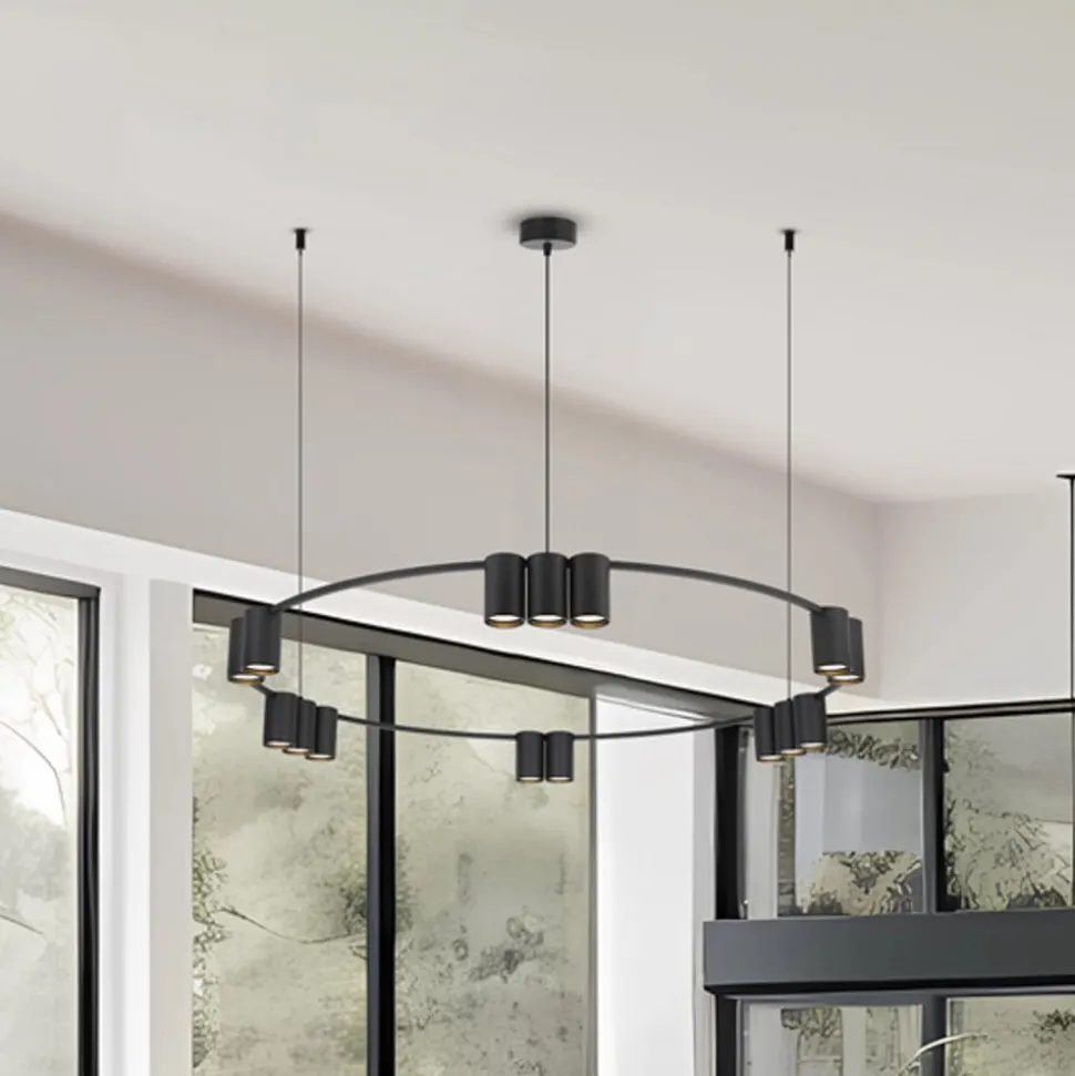 Hængelampe Genesis, aluminium, sort, 15 x GU10, Ø 100 cm