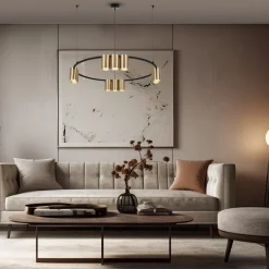 Hængelampe Genesis, aluminium, sort/guld, 10 x GU10, Ø 60 cm