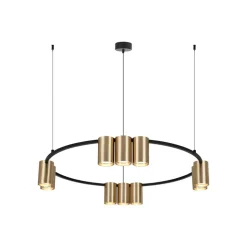 Hængelampe Genesis, aluminium, sort/guld, 10 x GU10, Ø 60 cm