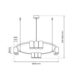 Hængelampe Genesis, aluminium, sort/guld, 10 x GU10, Ø 60 cm