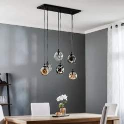 Hængelampe Glassy, 6 lyskilder, grafit/amber/klar, glas, 75 cm