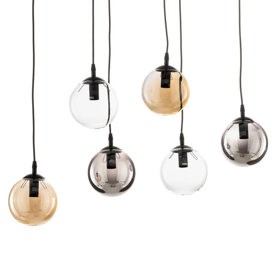 Hængelampe Glassy, 6 lyskilder, grafit/amber/klar, glas, 75 cm