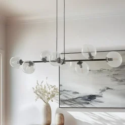 Hængelampe Glassy, 8 lyskilder, sort, klar, glas, E14