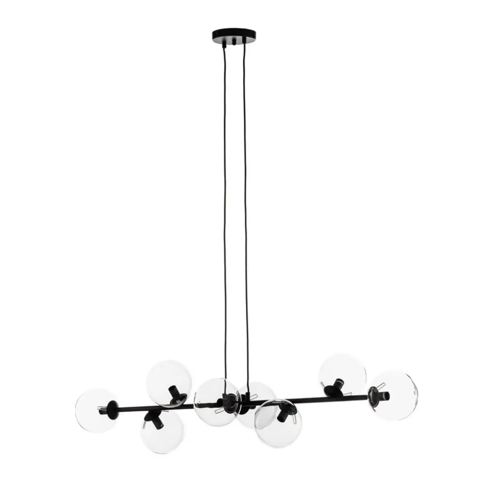 Hængelampe Glassy, 8 lyskilder, sort, klar, glas, E14