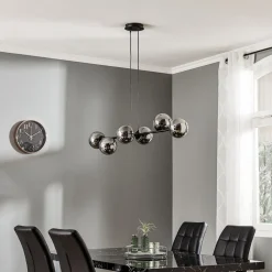 Hængelampe Glassy, 6 lyskilder, sort, grafit, glas, 110 cm