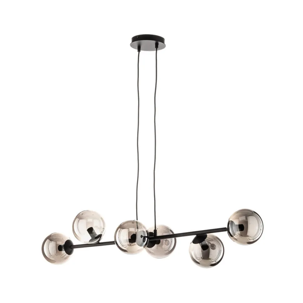 Hængelampe Glassy, 6 lyskilder, sort, grafit, glas, 110 cm