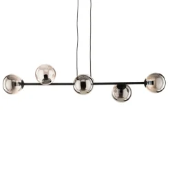 Hængelampe Glassy, 6 lyskilder, sort, grafit, glas, 110 cm