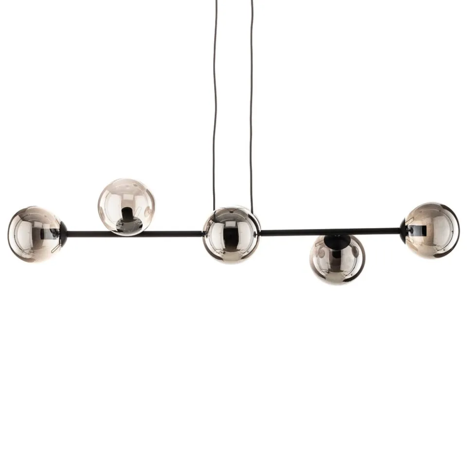 Hængelampe Glassy, 6 lyskilder, sort, grafit, glas, 110 cm