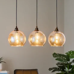 Hængelampe guld 022 3 lyskilder lineært glas Ø20cm