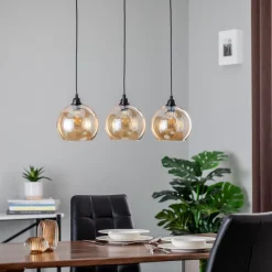 Hængelampe guld 022 3 lyskilder lineært glas Ø20cm