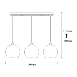 Hængelampe guld 022 3 lyskilder lineært glas Ø20cm