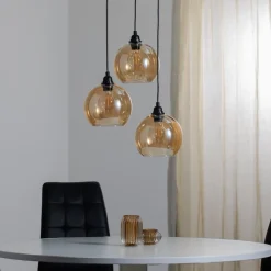 Hængelampe guld 021 3 lyskilder rondelglas Ø20cm