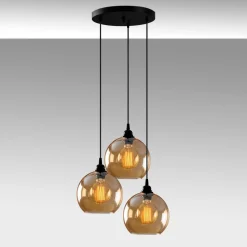 Hængelampe guld 021 3 lyskilder rondelglas Ø20cm