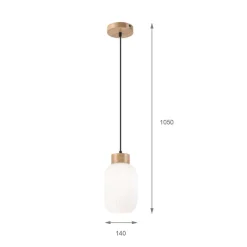 Hængelampe Harmony, Ø 14 cm, hvid/eg, glas/træ