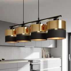 Hængelampe Hilton, sort/guld, 4 lyskilder