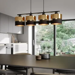 Hængelampe Hilton, sort/guld, 4 lyskilder