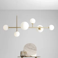 Hængelampe Joel, messing/hvid, 6 lyskilder