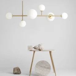 Hængelampe Joel, messing/hvid, 6 lyskilder