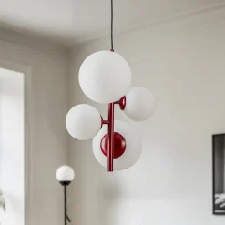 Hængelampe Joel, vinrød/hvid, 4 lyskilder