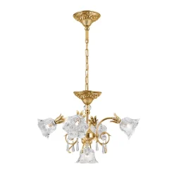 Hængelampe La Boheme, guld, 5 lyskilder, krystalglas