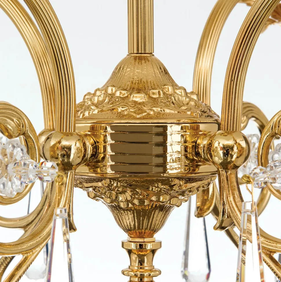 Hængelampe La Boheme, guld, 5 lyskilder, krystalglas