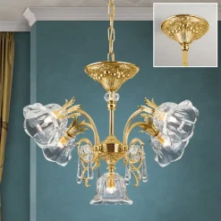 Hængelampe La Boheme, guld, 5 lyskilder, krystalglas