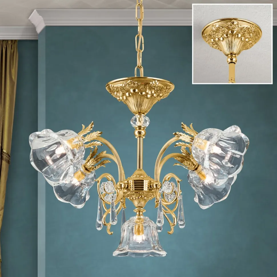 Hængelampe La Boheme, guld, 5 lyskilder, krystalglas