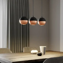 Hængelampe Midnight i sort/kobber 3-faset lang