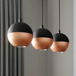 Hængelampe Midnight i sort/kobber 3-faset lang