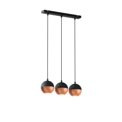Hængelampe Midnight i sort/kobber 3-faset lang